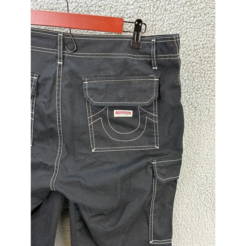 True Religion Contrast Stitch Cargo Pants Mens 34 Black Streetwear Y2K Casual